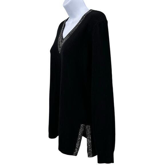 Vila Milano Sweater Black WMNS Sz S Long Sleeve Pullover Rhinestone Wool Blend - Picture 4 of 6
